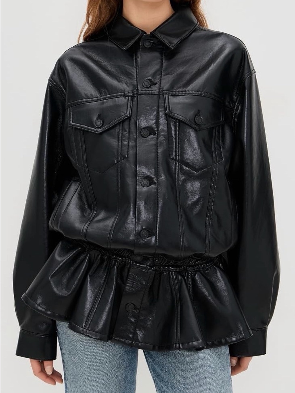 AGOLDE NWT Rubik Faux Leather Button-Front Peplum Jacket